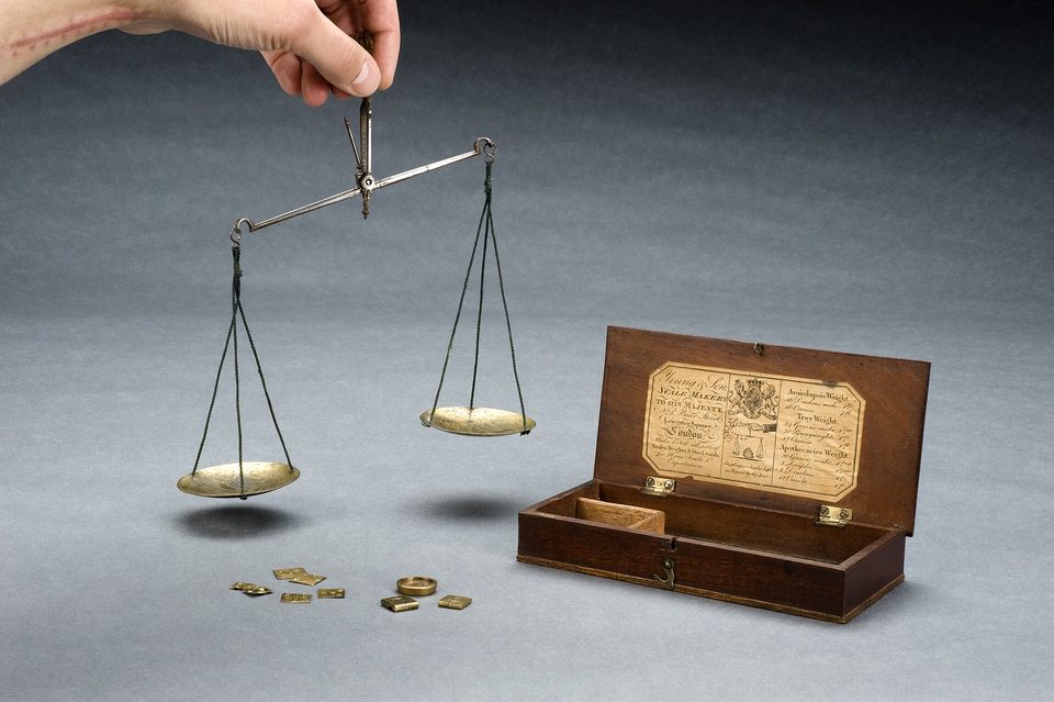 A two-pan beam balance