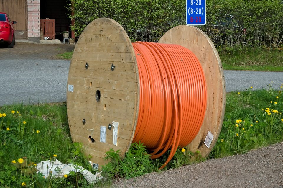 A bundle of optical fibres lit from one end