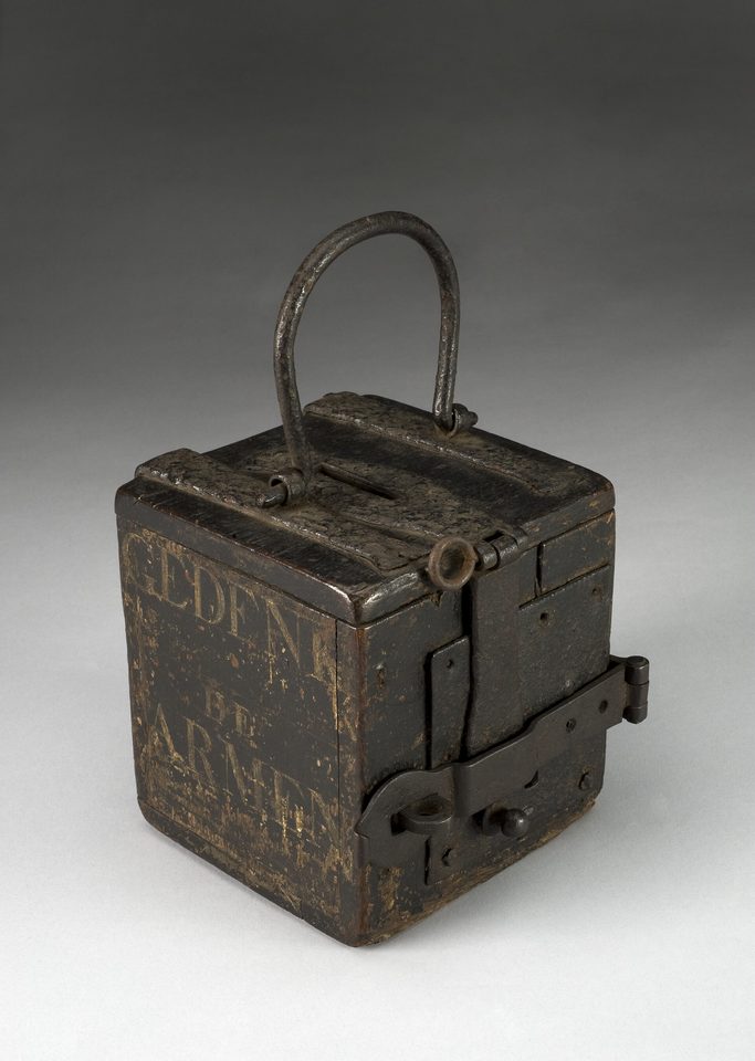 A wooden collection box