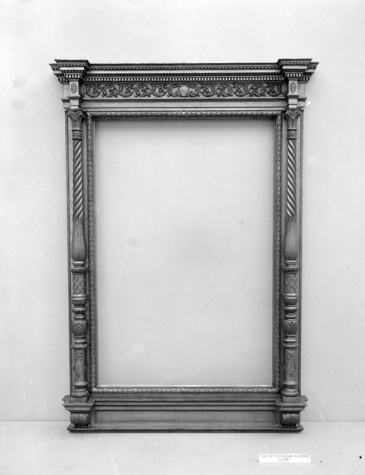 An empty frame: the place for the portrait is made before the portrait