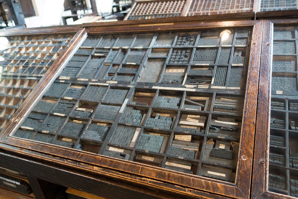 A compositor’s type case, one compartment to a sort